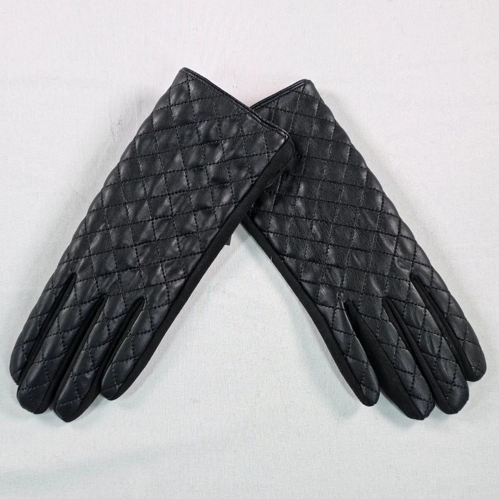 Marcus Adler Women Gloves One Size Black Quilted Faux Leather Touchscreen NWT